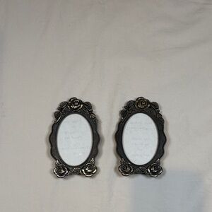 Decorative Rose Frame Wall Mirror Pair in Antique Silver Finish